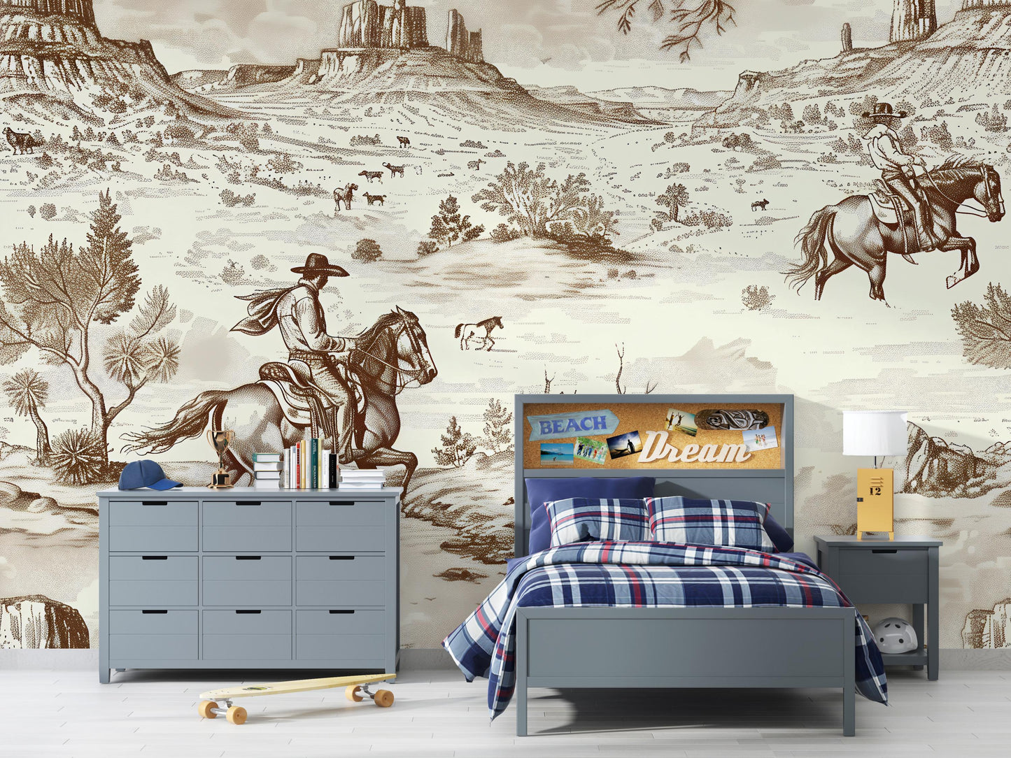 Western Cowboy Horse Wall Mural | Rustic Western Wallpaper | Kids Cowboy Room Decor Vn1029