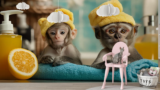 Spa Decor Wall Art Monkeys in Towels | Cute Animal Bathroom Print | Funny Monkey Poster for Salon, Spa, Office, or Kids Room Vn676