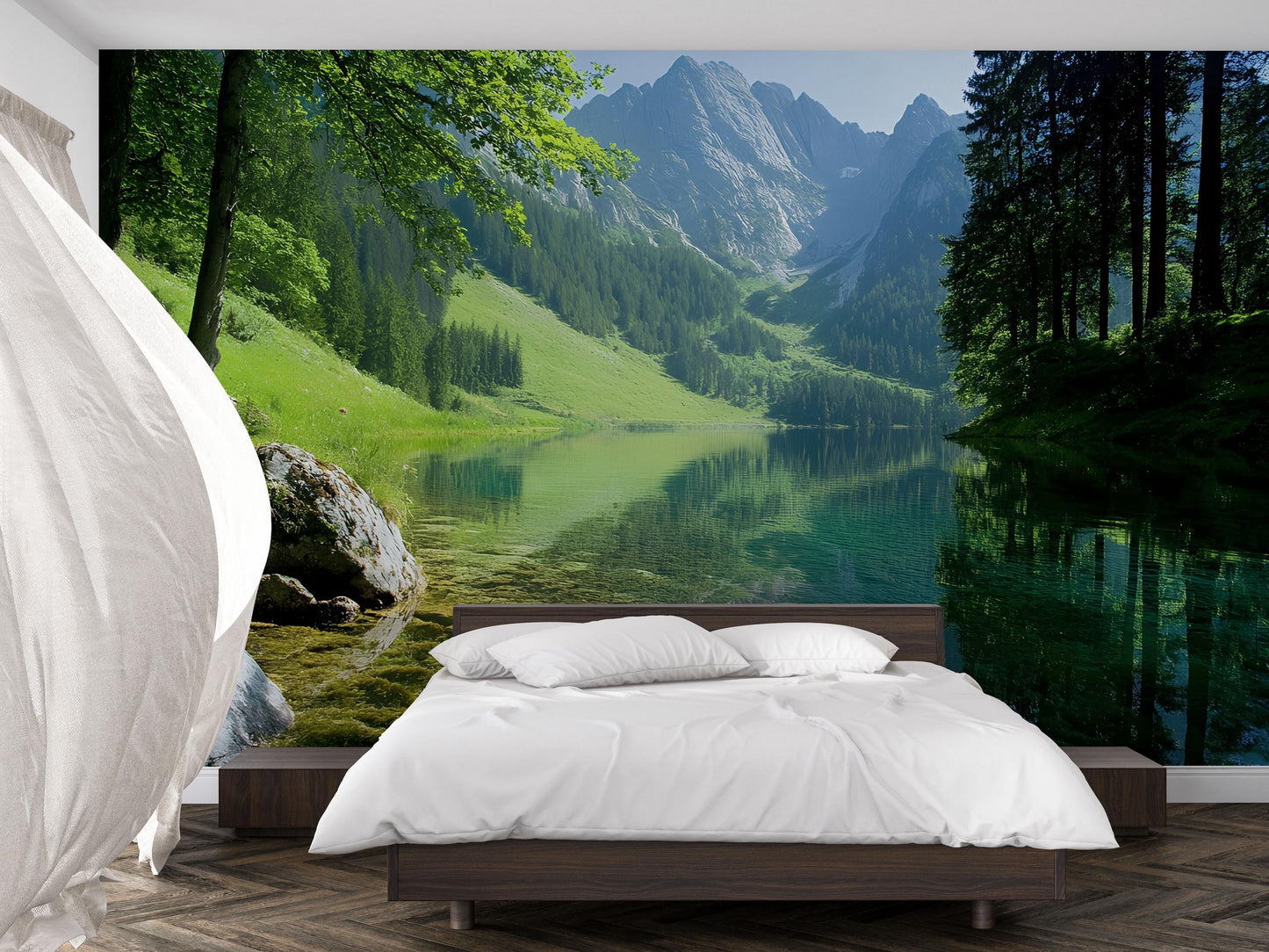 Lake Forest Wall Mural Bedroom Decor – Tranquil Nature Landscape Wallpaper Vn683