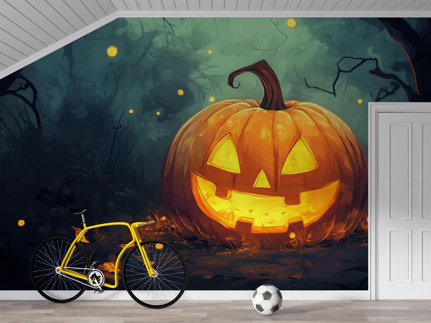 Jack-O’-Lantern Halloween Wall Mural – Cozy Autumn Decor  Vn813