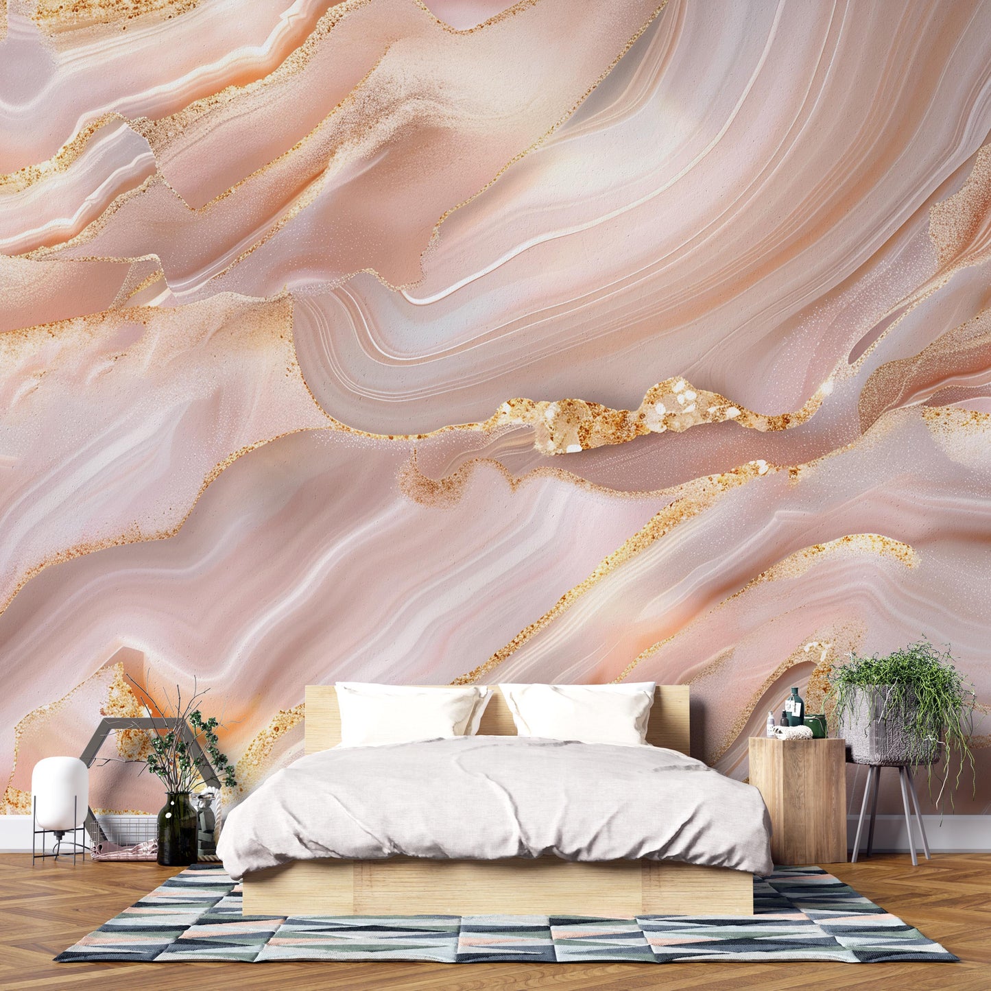 Blush Pink Marble Wall Mural – Luxury Gold Vein Wallpaper for Bedroom, Living Room, Glam Decor Vn1088