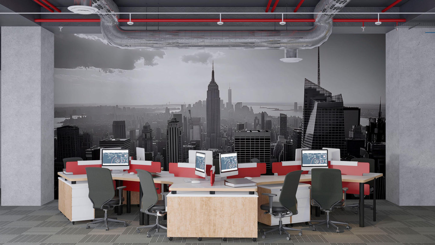 NYC Skyline Wall Mural – Black White Empire State Wallpaper, Office Modern Decor Vn884