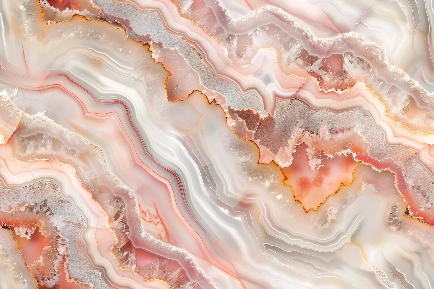 Pink Agate Wall Mural – Crystal Stone Pattern Wallpaper in White & Rose Tones Vn1092