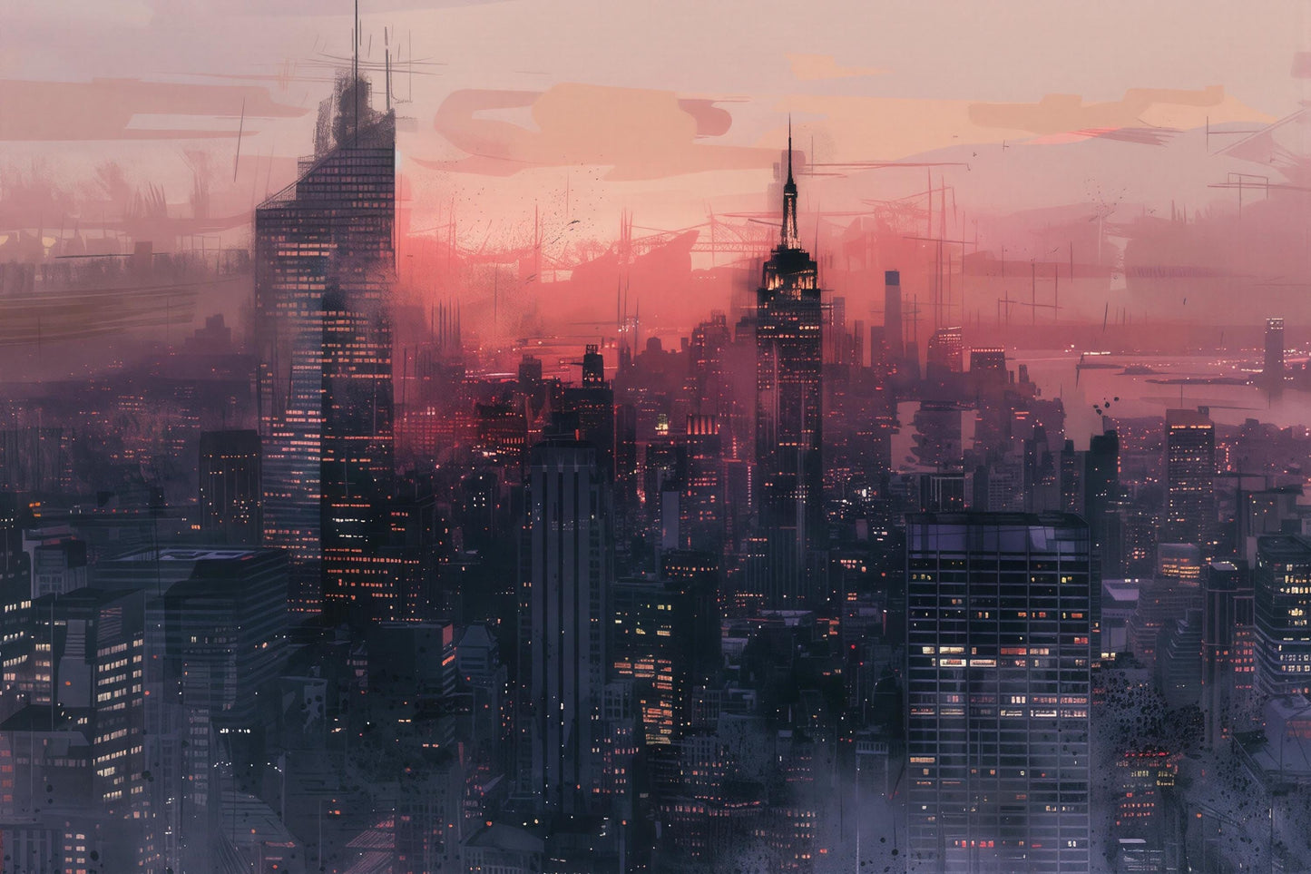 Cityscape Wall Mural – Futuristic Skyline Wallpaper, Urban Night Accent Wall Decor for Bedroom, Office or Living Room Vn1068