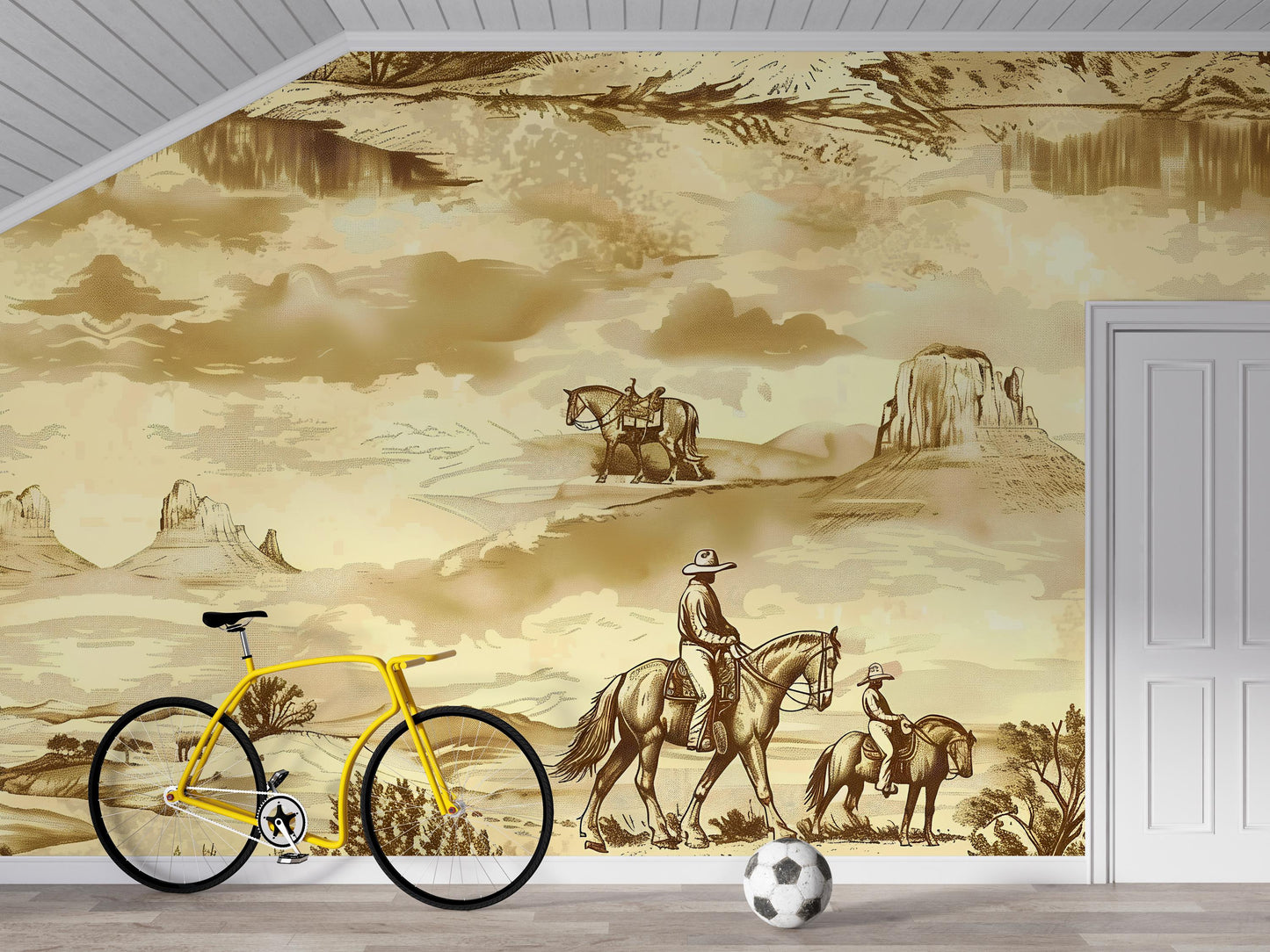 Cowboy Western Wallpaper | Rustic Horse Riding Wall Mural | Desert Western Wall Art Vn1031