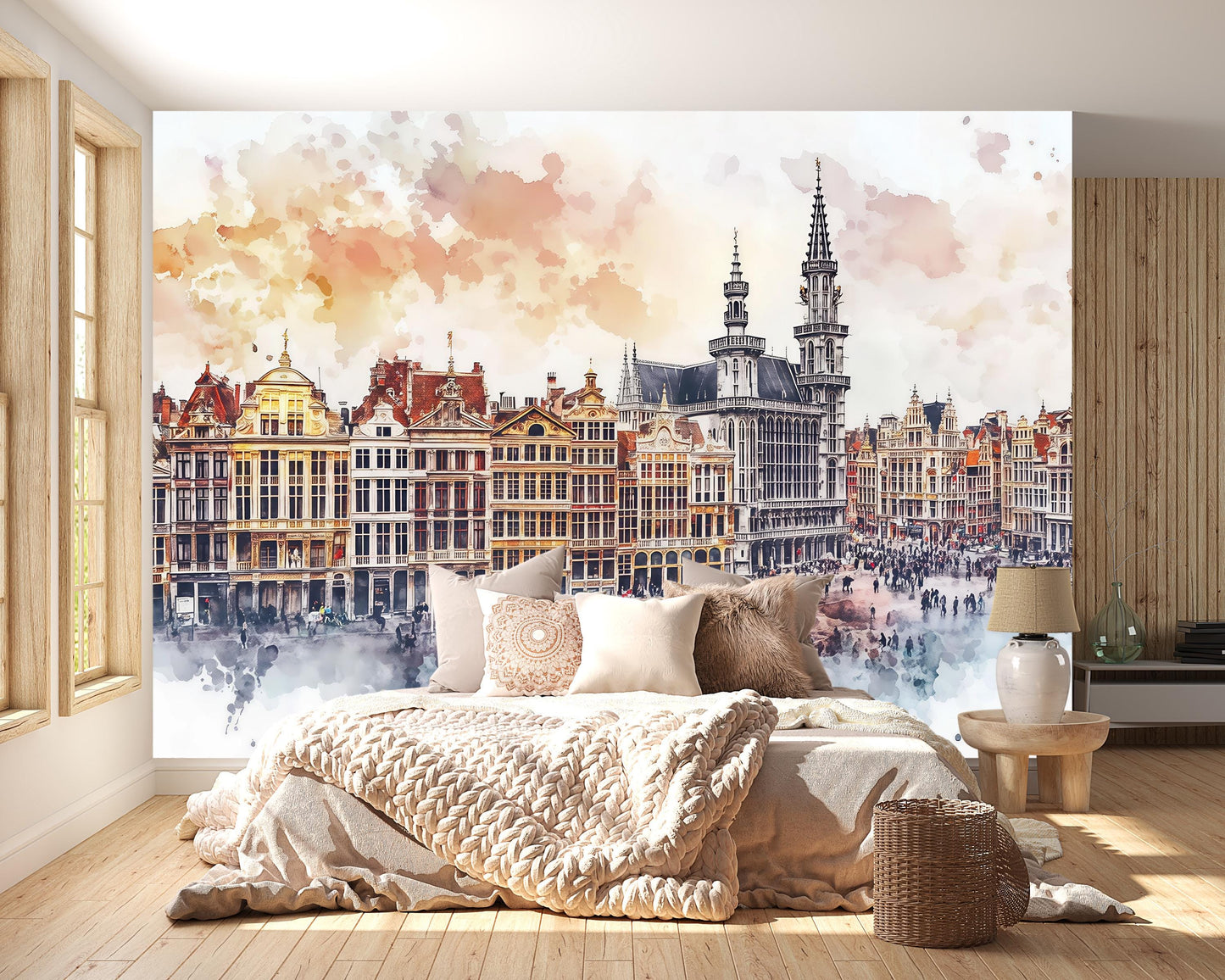 Brussels Grand Place Mural – Belgium Cityscape Wall Art Wallpaper Vn942