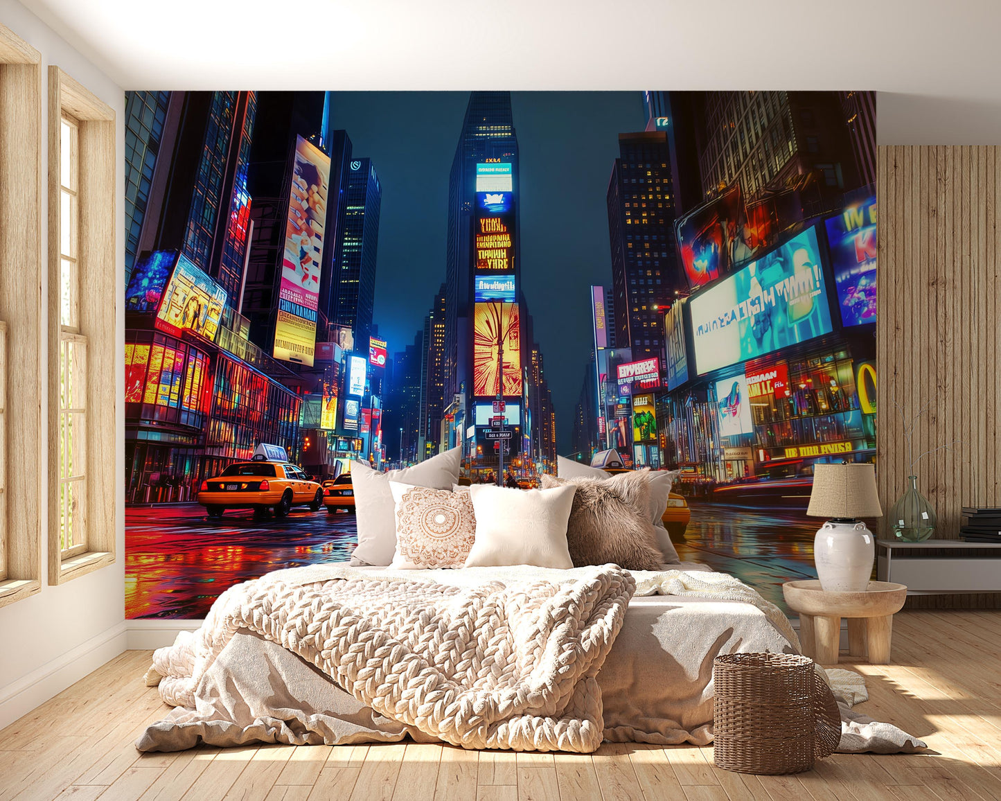 Times Square Wall Mural – NYC Night City Taxi Lights Wallpaper, Abstract Wallpaper Vn901