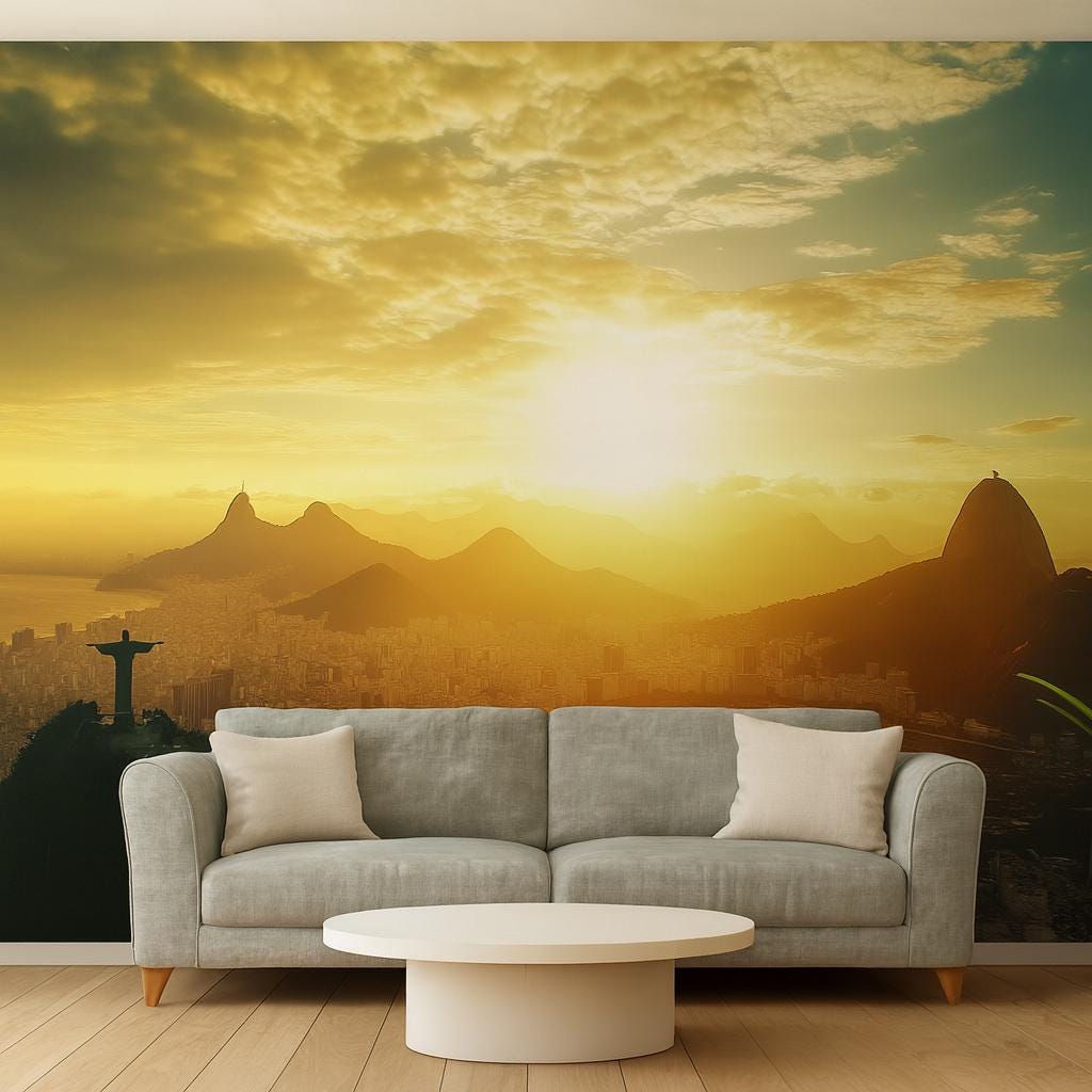 Rio Sunrise Mural – Christ Redeemer Brazil Wall Art Wallpaper Vn945