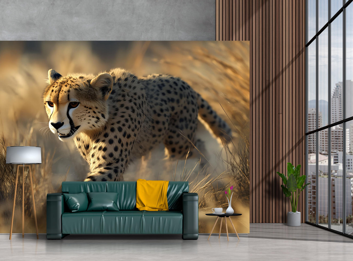 Cheetah Safari Wall Mural | Wild Animal Jungle Art | Living Room Feature Wallpaper | Nature Scene Photo Backdrop | Wildlife Decor Vn540