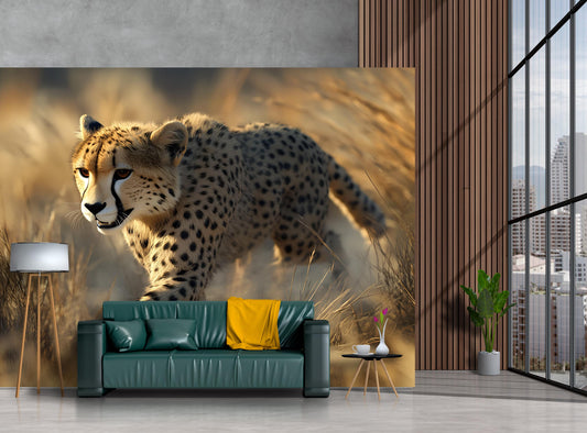 Cheetah Safari Wall Mural | Wild Animal Jungle Art | Living Room Feature Wallpaper | Nature Scene Photo Backdrop | Wildlife Decor Vn540