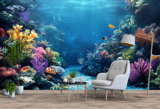 Colorful Coral Reef Wall Mural – Underwater Ocean Scene for Home & Kids Room Vn821