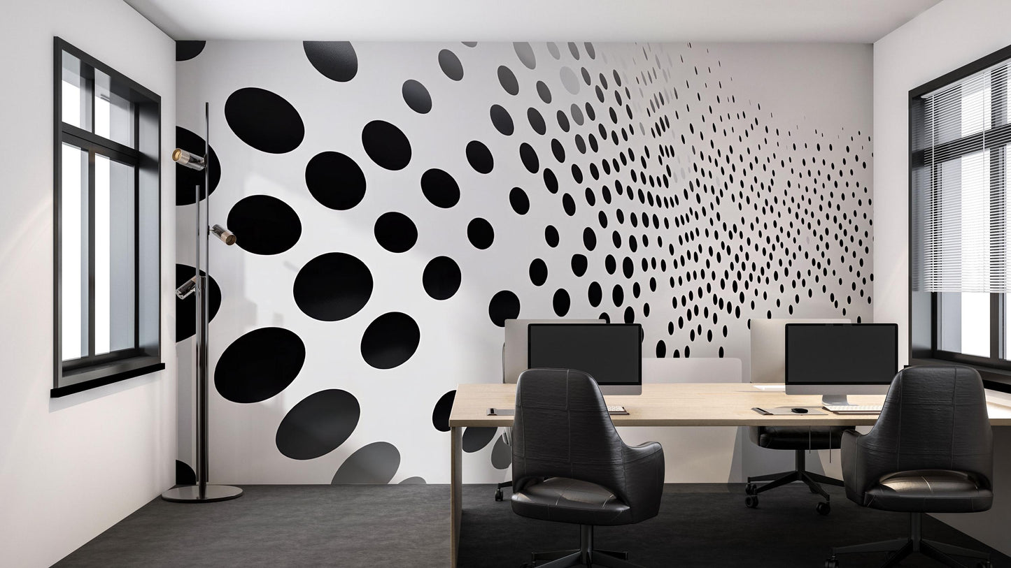 Black Dot Gradient Wall Mural – Modern Optical Illusion Wallpaper, Geometric Accent Wall for Office or Home Vn852