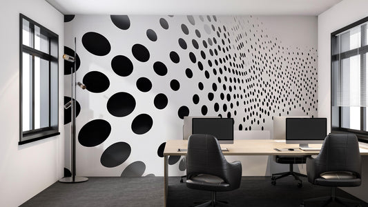 Black Dot Gradient Wall Mural – Modern Optical Illusion Wallpaper, Geometric Accent Wall for Office or Home Vn852