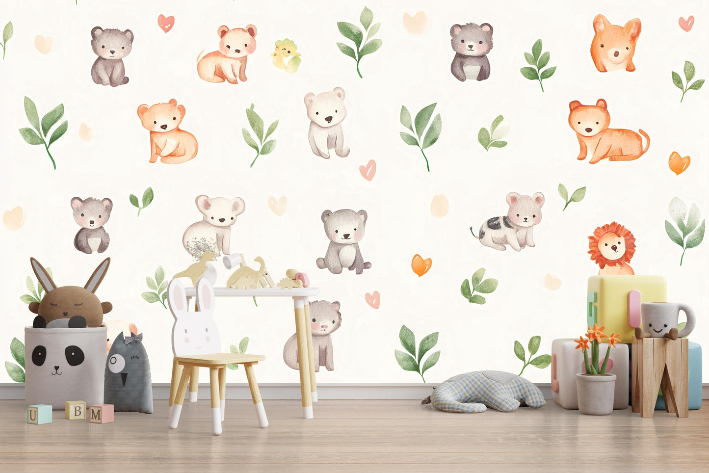 Cute Safari Animal Wall Decal | Nursery Wall Stickers | Baby Jungle Animal Wallpaper | Removable Kids Room Wall Art Vn494