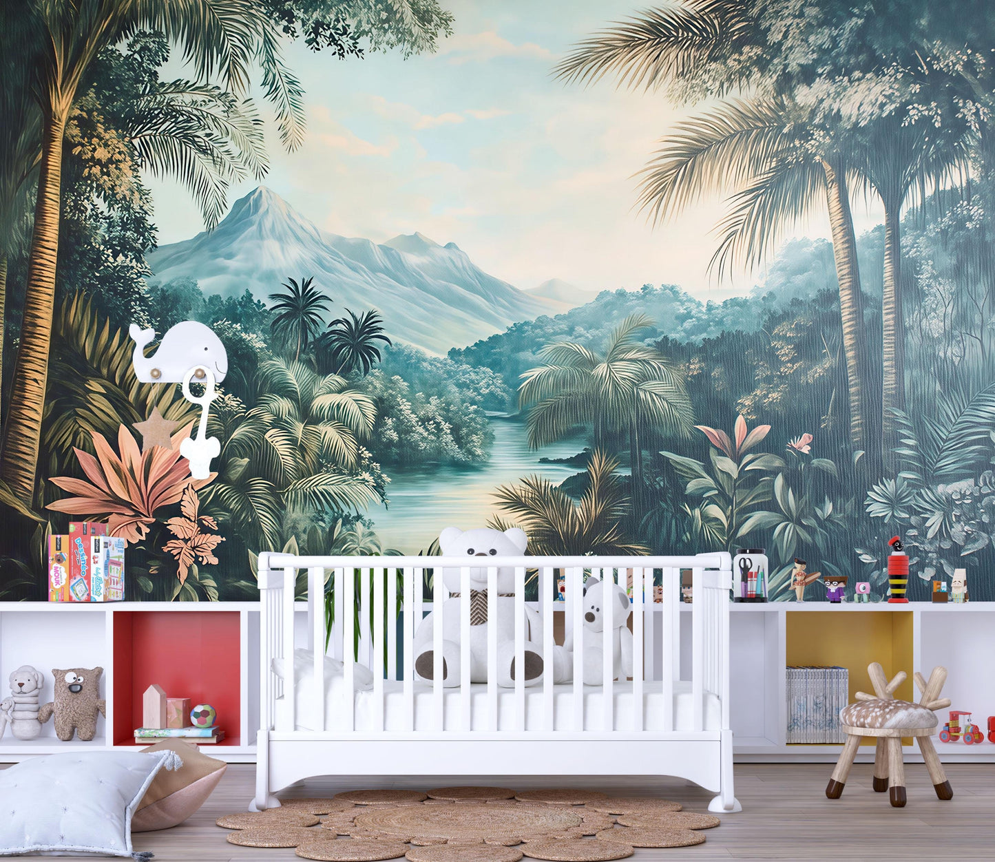 Tropical Jungle River Wall Mural – Kids Room Safari Adventure Wallpaper Vn832