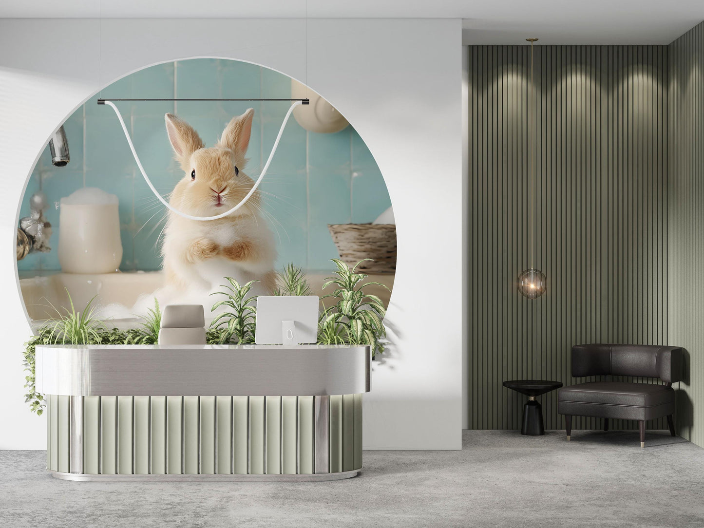 Cute Bunny Bath Wall Mural – Adorable Rabbit Bathroom Decor | Whimsical Animal Print for Nursery, Spa, or Kids' Room Vn681