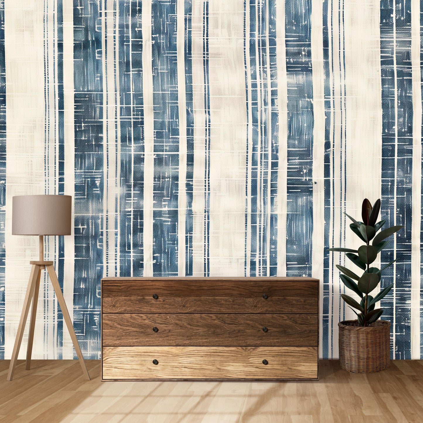 Navy Plaid Stripe Wallpaper | Modern Blue Wall Mural | Textured Abstract Accent Vn1033