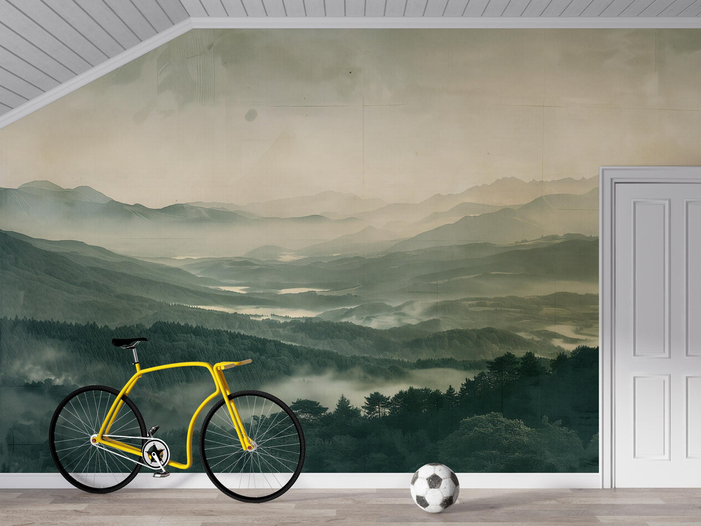 Misty Mountain Wall Mural – Nature Landscape Wallpaper for Kids Room or Living Space Vn1055
