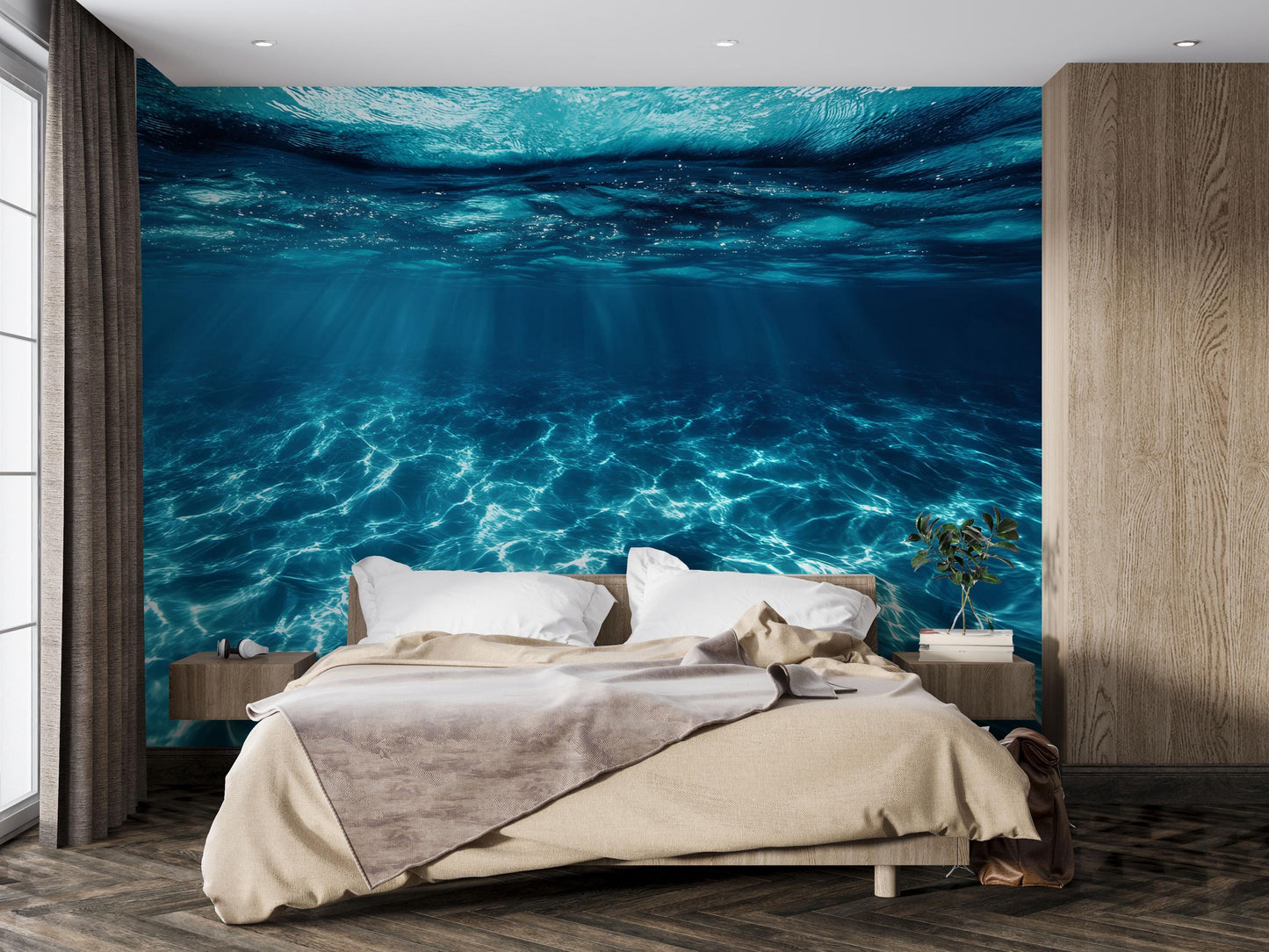 Underwater Ocean Wave Wall Mural – 3D Realistic Sea Water Wallpaper for Bedroom, Coastal Decor Vn742