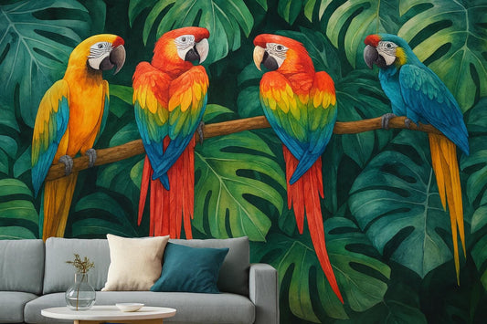 Tropical Parrots Wall Art – Colorful Jungle Bird Print Vn958