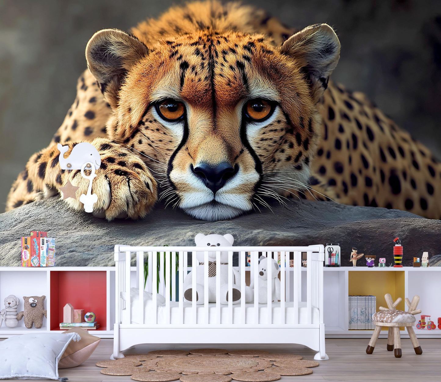Cheetah Wall Mural – Realistic Big Cat Wildlife Wallpaper for Nursery or Bedroom Vn779