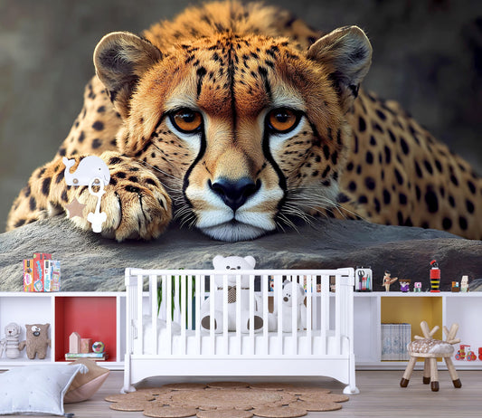 Cheetah Wall Mural – Realistic Big Cat Wildlife Wallpaper for Nursery or Bedroom Vn779