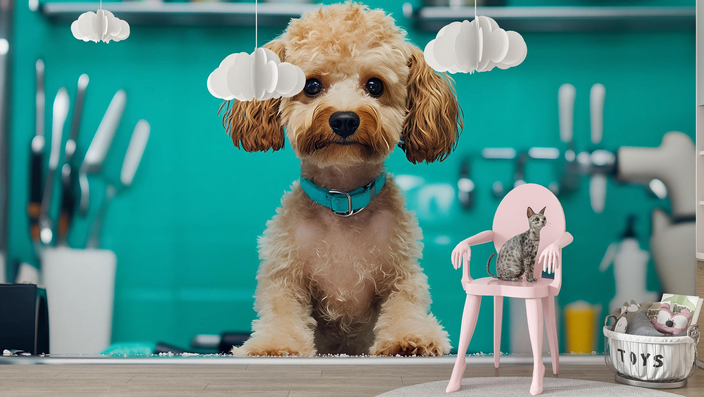 Cute Toy Poodle Wall Art – Whimsical Kitchen Decor with Mini Furniture & Sleeping Puppy – Fun Dog Lover Gift Vn668