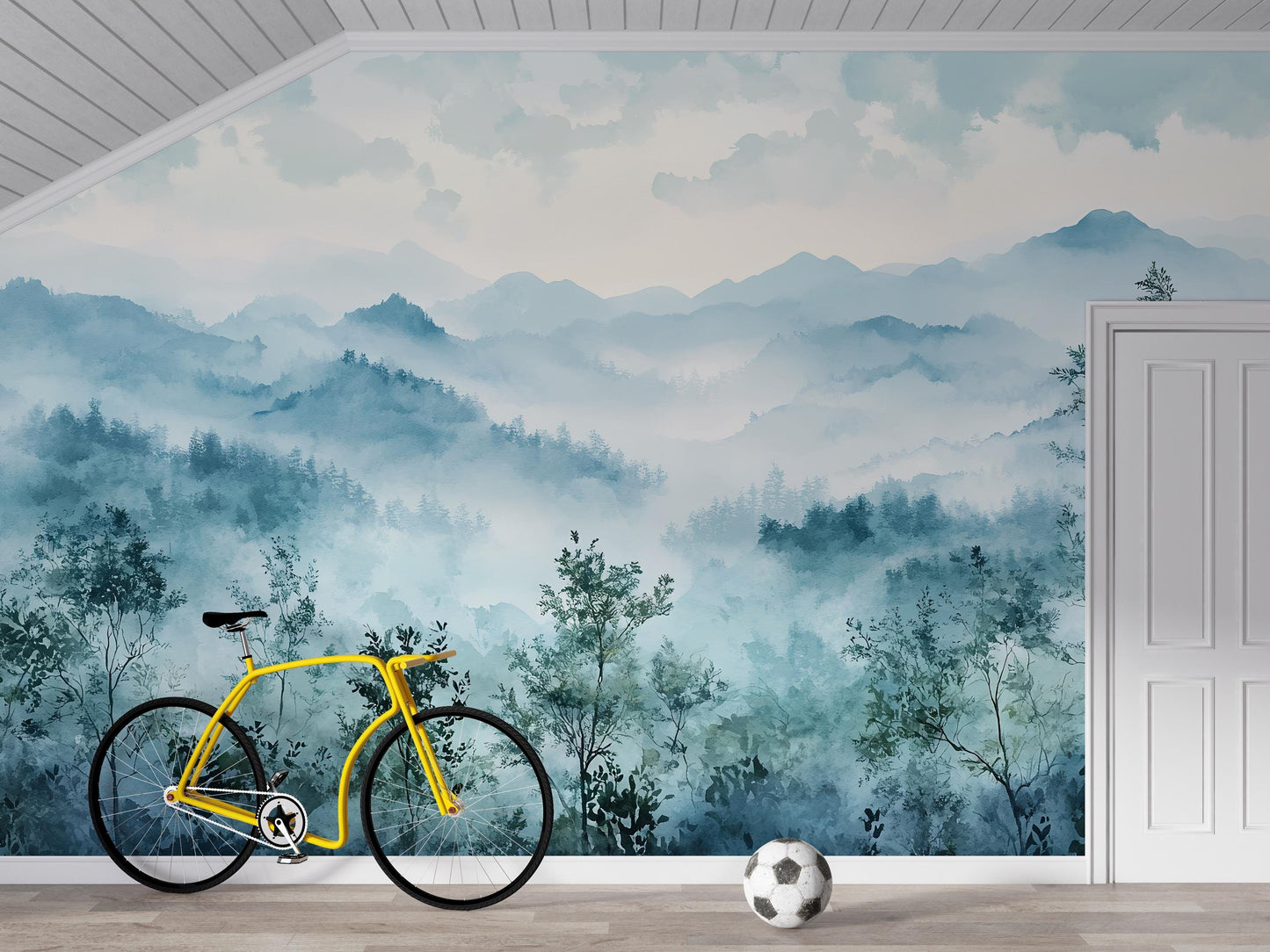 Misty Mountain Forest Wallpaper – Watercolor Nature Wall Mural for Bedroom & Living Room Vn1015