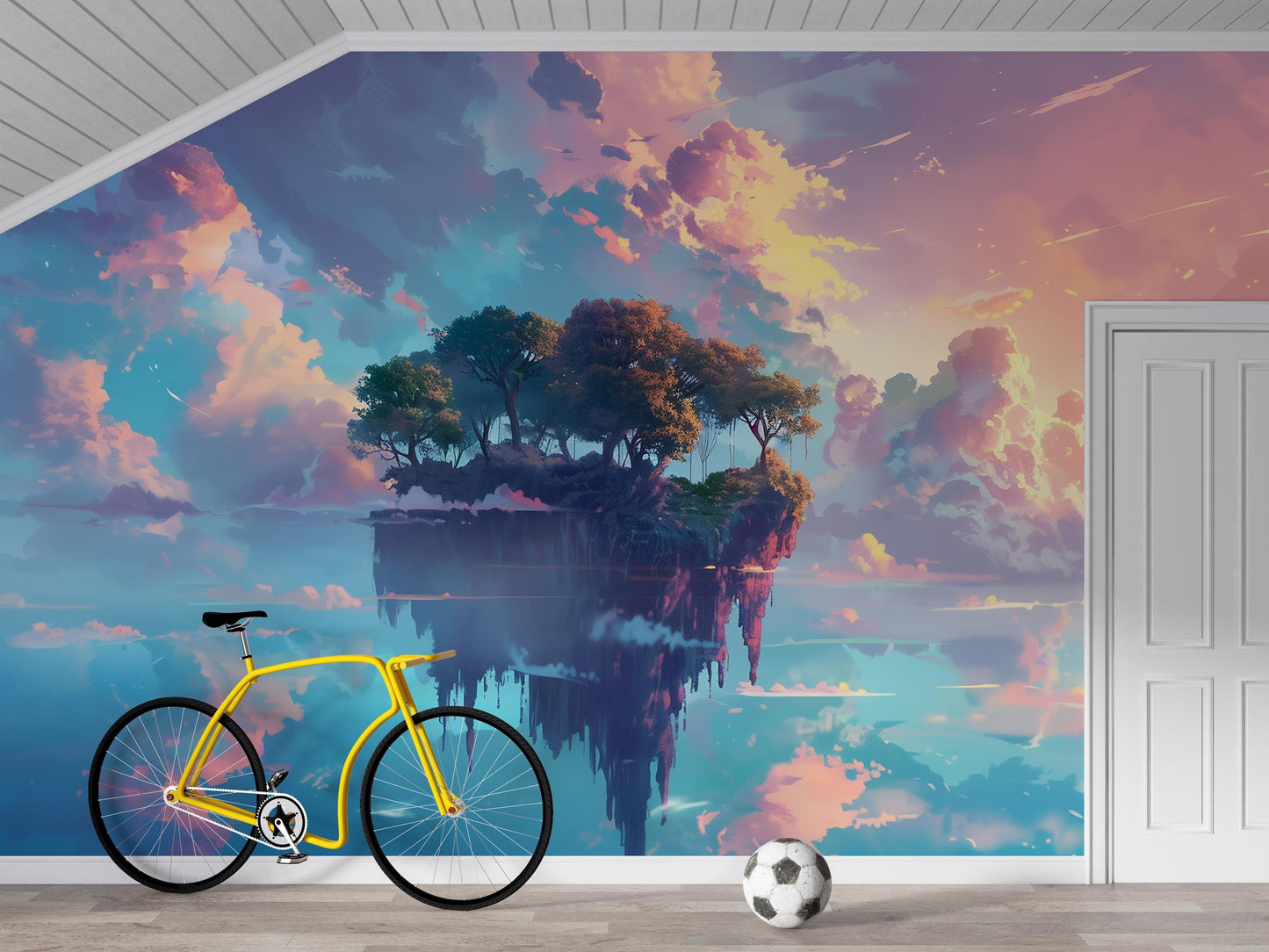 Fantasy Floating Island Wall Mural – Dreamy Sky Landscape Wallpaper for Kids Bedroom, Playroom or Creative Spaces Vn1084