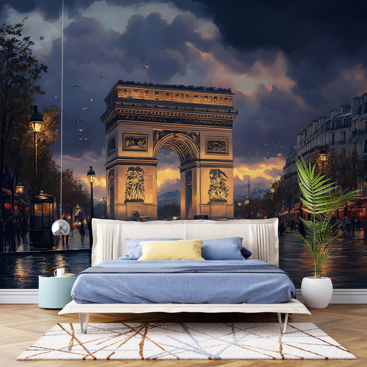 Paris Wall Mural – Arc de Triomphe Street Scene at Dusk  Vn065