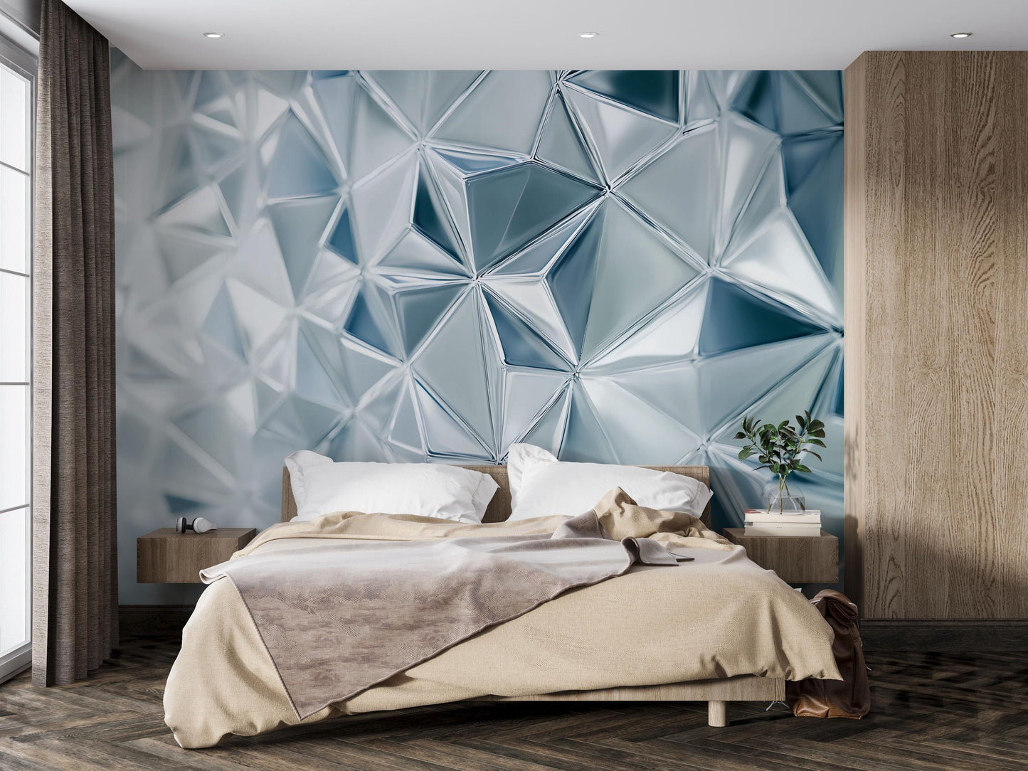 Modern Geometric 3D Wall Mural – Abstract Crystal Pattern for Bedroom Decor Vn661