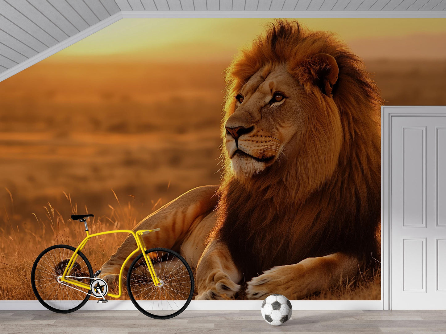 Lion Wall Mural – Safari Wildlife Wallpaper, Majestic King of the Jungle Accent Wall for Living Room or Bedroom Vn861