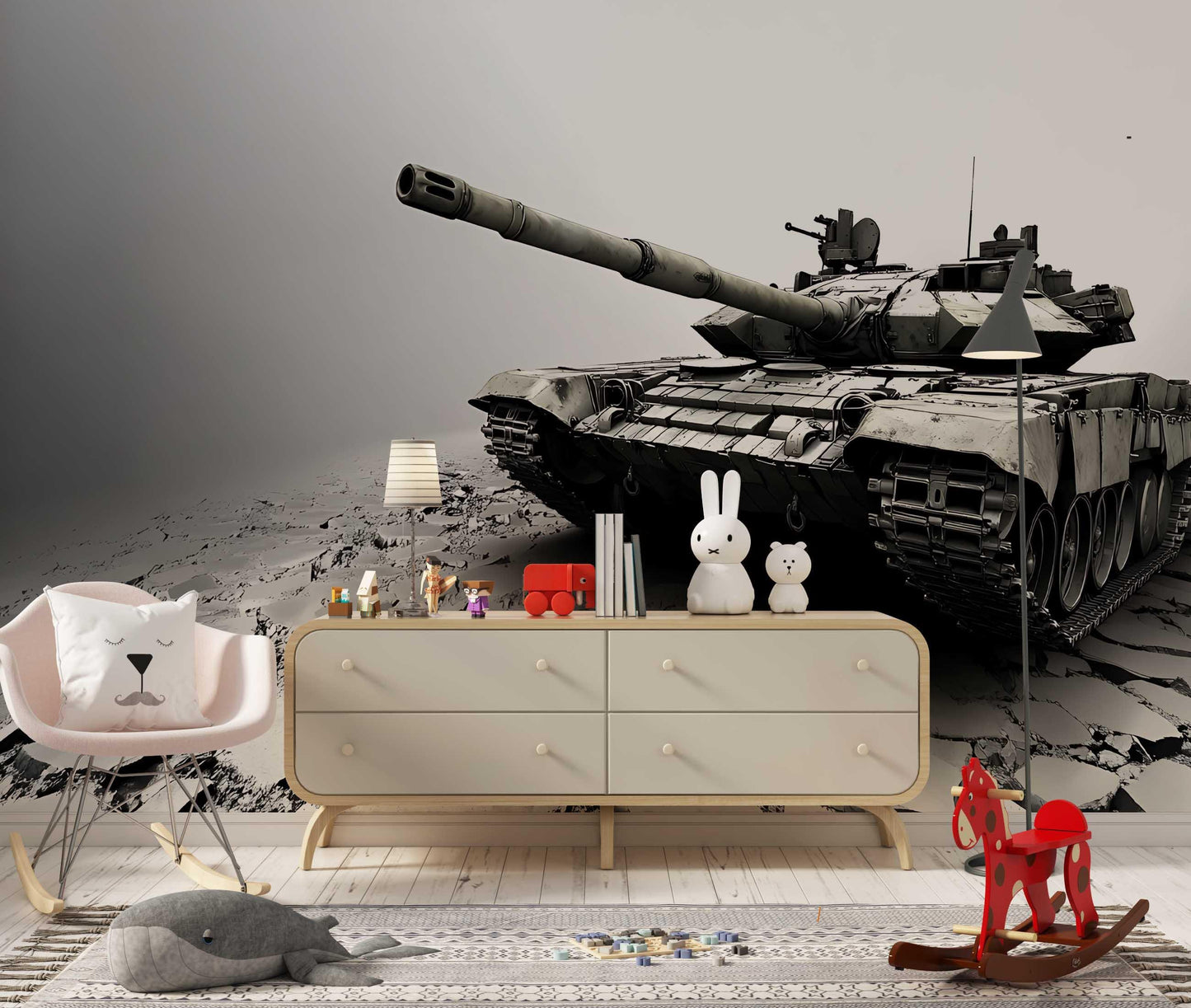 Modern Tank Wall Mural – Military Tank Wallpaper for Boys Room, Teen Bedroom Decor, Realistic War Vehicle Art for Wall Vn454