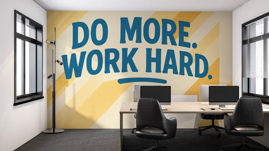 Motivational Office Wall Mural – Do More Work Hard Quote, Modern Workplace Decor Wallpaper Vn888
