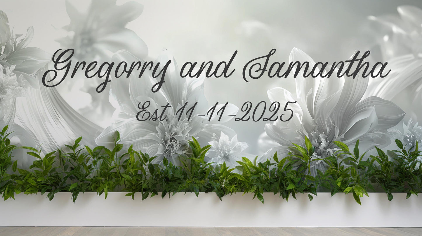 Custom Wedding Floral Wall Sign | Personalized Couple Name Backdrop | Modern Elegant Wedding Decor | Established Date Sign Vn513