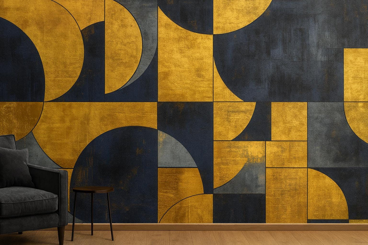 Navy Gold Geometric Wall Mural – Modern Art Deco Wallpaper Vn962