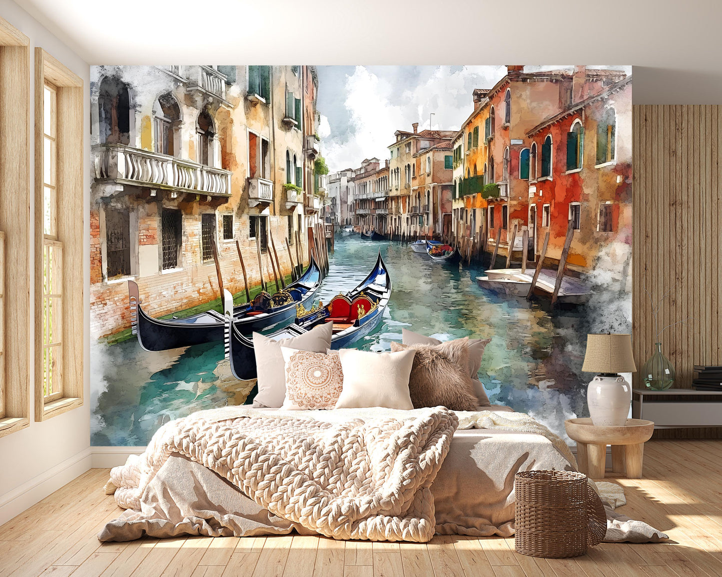 Venice Gondola Canal Wall Mural – Watercolor Italy Wallpaper for Bedroom & Living Room Vn922