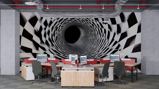 Black White 3D Tunnel Wall Mural – Optical Illusion Wallpaper Vn909