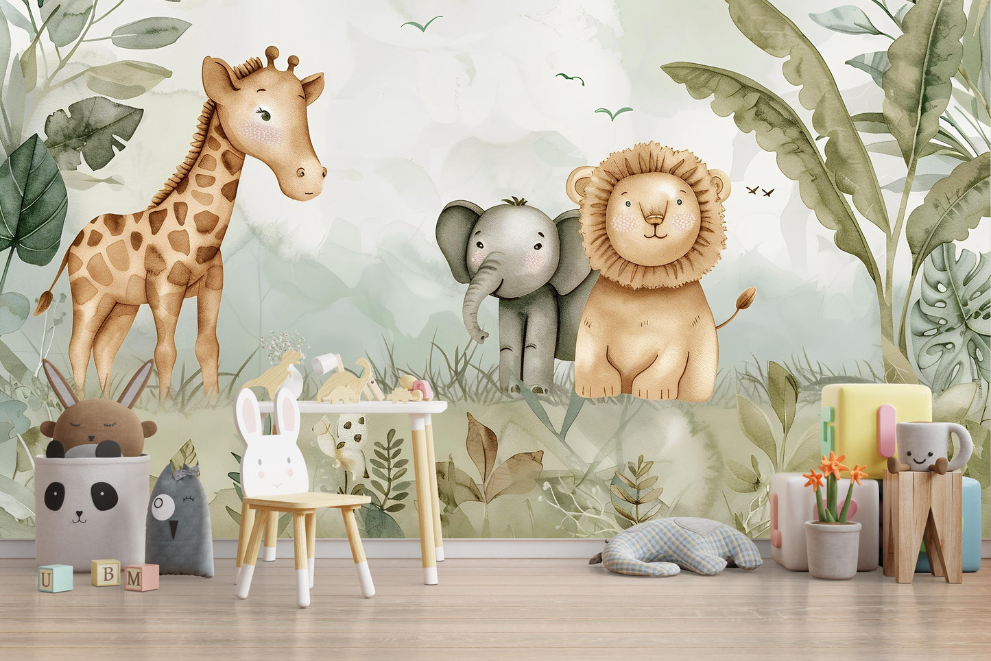 Safari Animal Nursery Mural | Jungle Wallpaper for Kids Room Vn1039