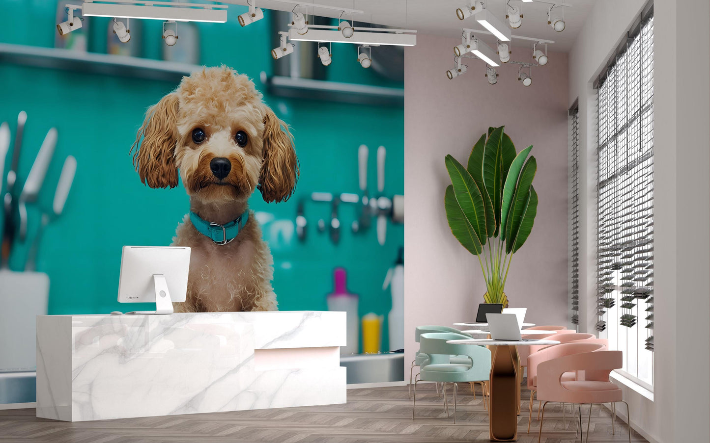 Cute Toy Poodle Wall Art – Whimsical Kitchen Decor with Mini Furniture & Sleeping Puppy – Fun Dog Lover Gift Vn668