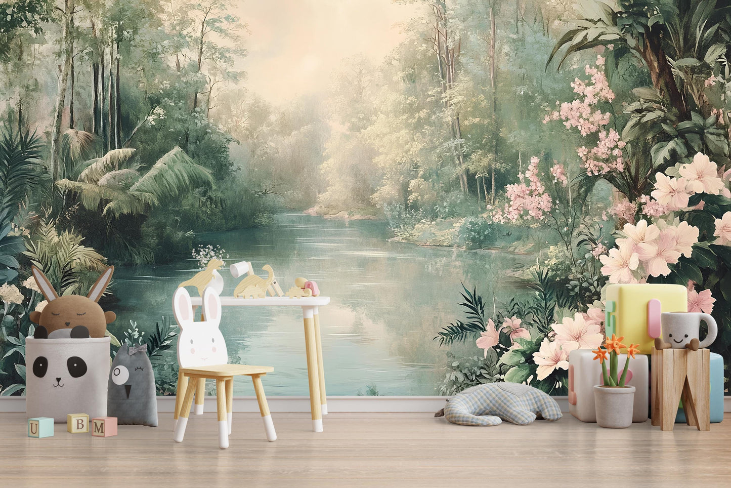 Floral River Wall Mural – Nature Landscape Wallpaper Vn970