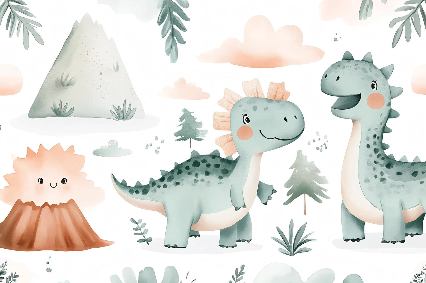 Happy Dinosaur Wall Mural – Cute Cartoon Dino Wallpaper for Nursery & Kids Room Vn977