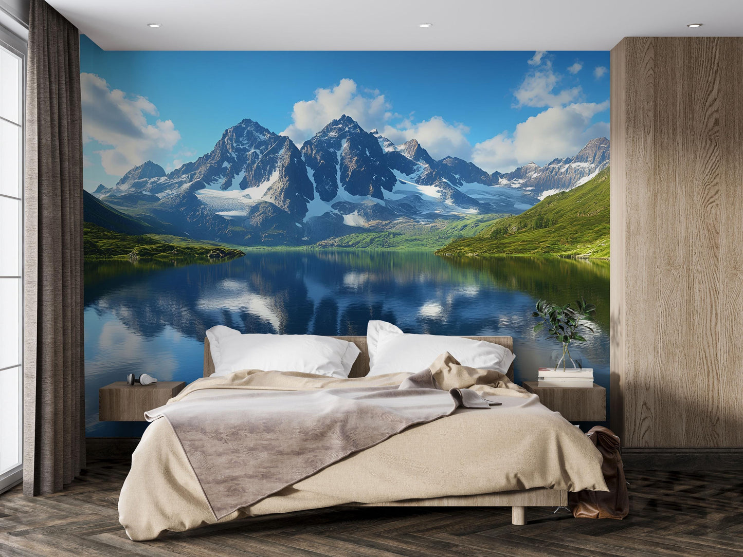 Mountain Lake Wall Mural – Scenic Nature Wallpaper for Bedroom Decor Vn699