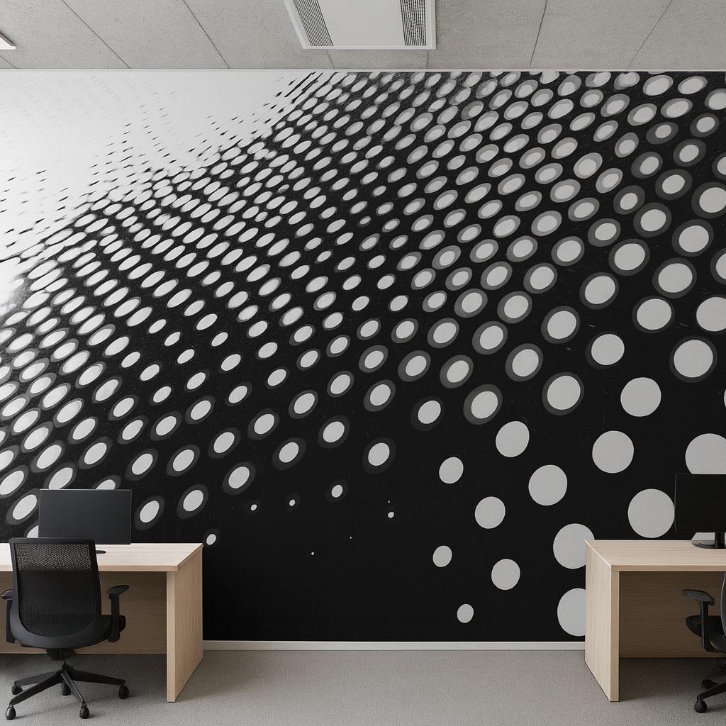 3D Dot Wall Mural – Black and White Optical Illusion Wallpaper, Modern Geometric Accent Wall for Office or Home Vn850