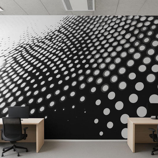 3D Dot Wall Mural – Black and White Optical Illusion Wallpaper, Modern Geometric Accent Wall for Office or Home Vn850