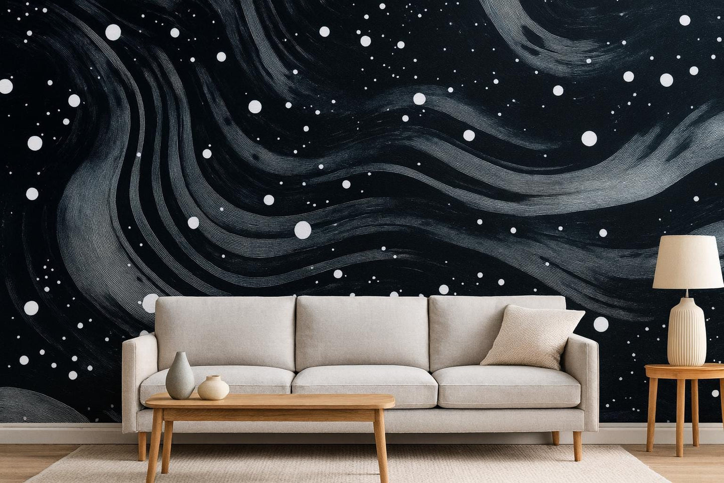 Black Galaxy Wall Mural – Modern Space Starry Night Wallpaper Vn840