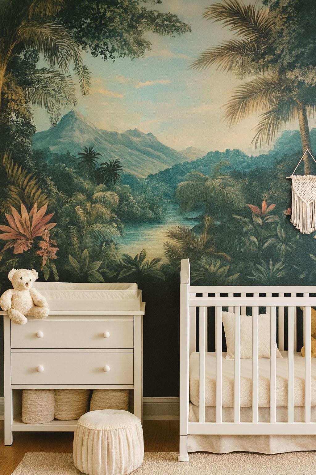 Tropical Jungle River Wall Mural – Kids Room Safari Adventure Wallpaper Vn832