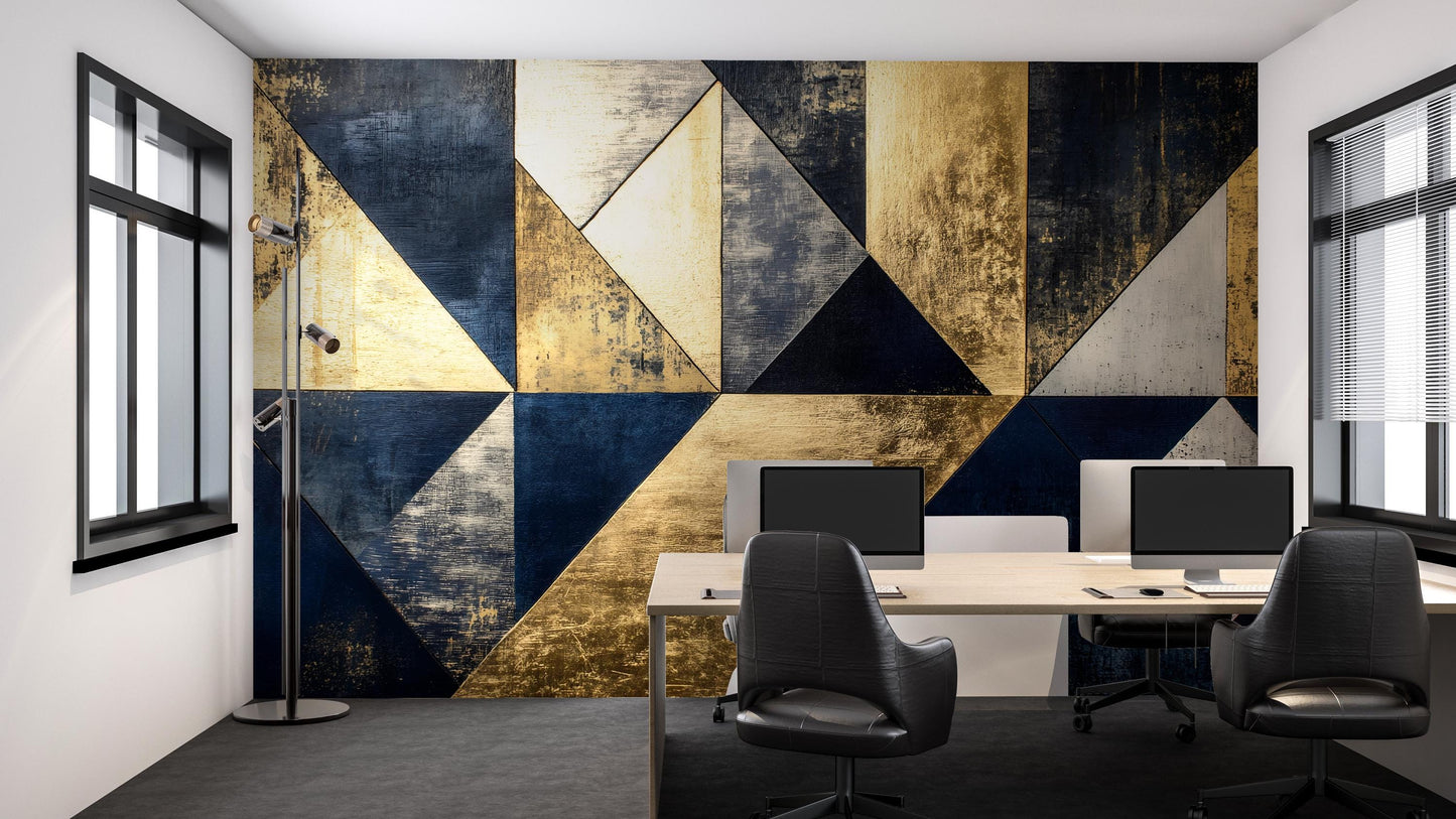 Gold Navy Geometric Wall Mural – Luxury Abstract Wallpaper Vn965