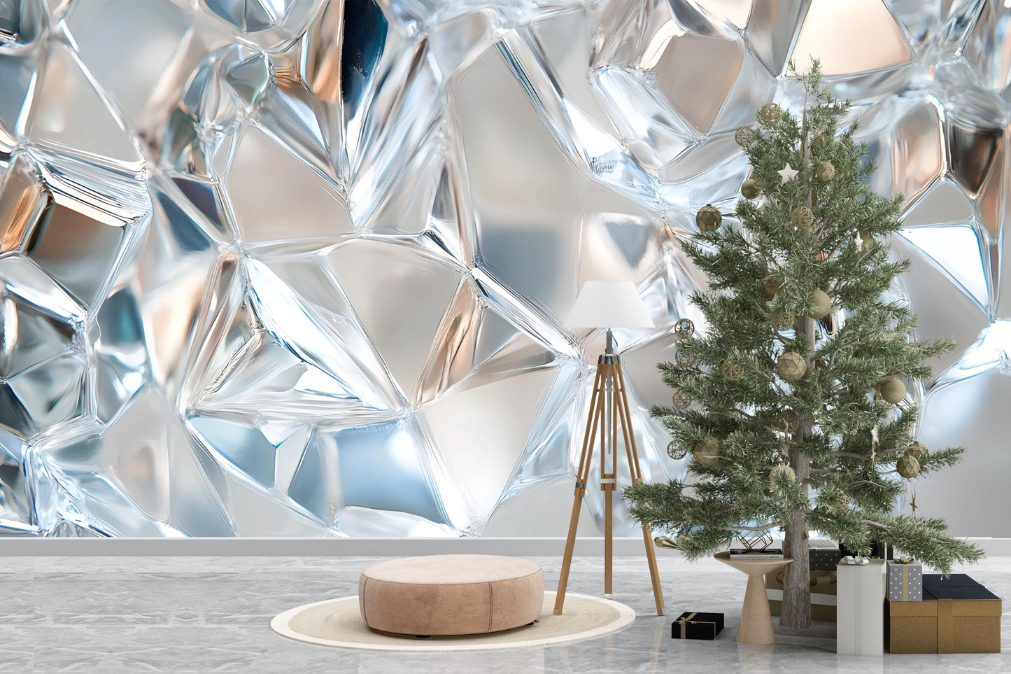 Modern Crystal Glass Wall Mural | 3D Abstract Wallpaper for Living Room or Office | Luxe Geometric Art Décor Accent Vn659