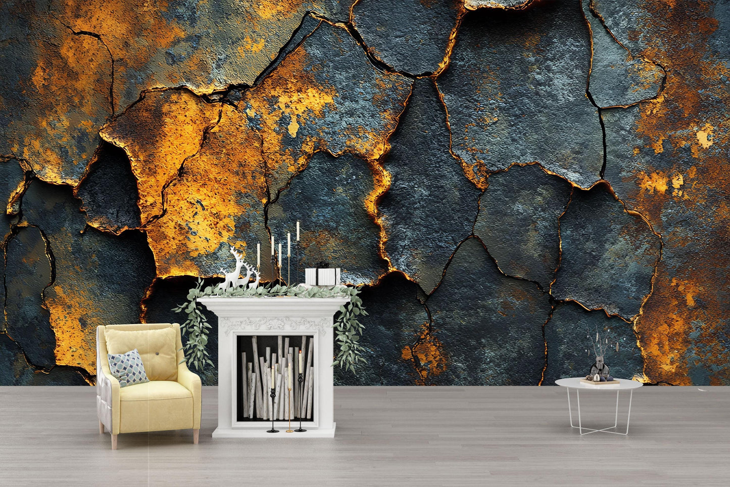 Industrial Rust Texture Wall Mural – Cracked Metal Effect Wallpaper, Grunge Steampunk Wall Art for Living Room or Office Decor Vn597